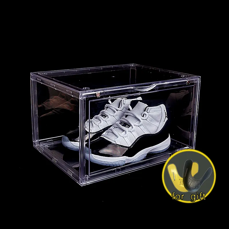 New Fashion Shoe Display Case Plastic Acrylic Shoe Box Storage Magnets Sneaker Crates Transparent Shoe Boxes