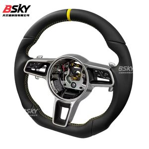 Volante Sportivo in Pelle Nappa Premium con Indicatore Giallo per <span class=keywords><strong>Porsche</strong></span> Macan Panamera 911 718 <span class=keywords><strong>918</strong></span> <span class=keywords><strong>Spyder</strong></span>, Aggiornamento da Vecchio a Nuovo - Product Image 3