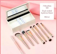 Ensemble de pinceaux de maquillage de voyage multifonctionnels pliables à double extrémité avec pinceau pour les yeux et boîte de rangement portable