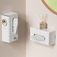 Boîte à mouchoirs murale moderne et simple en plastique sans perçage, multi-usage, avec rangement supérieur pour salle de bain et toilettes, pour ranger les mouchoirs en papier