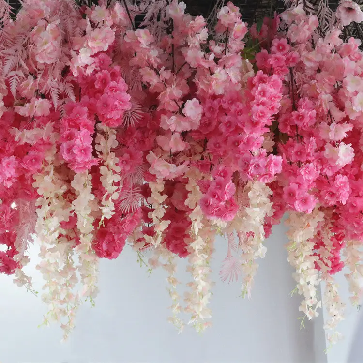 A06 Décoration de toit de maison pour événement de mariage Guirlande de fleurs de cerisier au plafond suspendue Fleurs artificielles