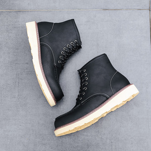 Bottes à lacets en cuir noir à bout rond avec semelle extérieure en caoutchouc, semelle intermédiaire EVA antidérapante, livraison directe - Product Image 3