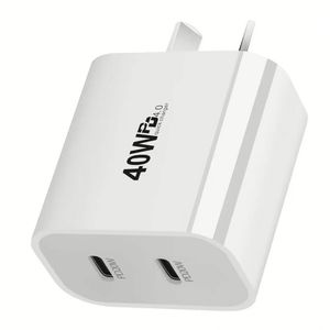 AU US UK EU <b>Plug</b> PD 40W Dual 20W USB <b>C</b> Port Fast <b>Type</b> <b>c</b> Wall Charger for Mobile Phone - Product Image 1