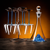 Verre à vin rouge de luxe de haute qualité, design français, transparent, noir et bleu, avec ensemble de carafe, capacité supérieure à 3L