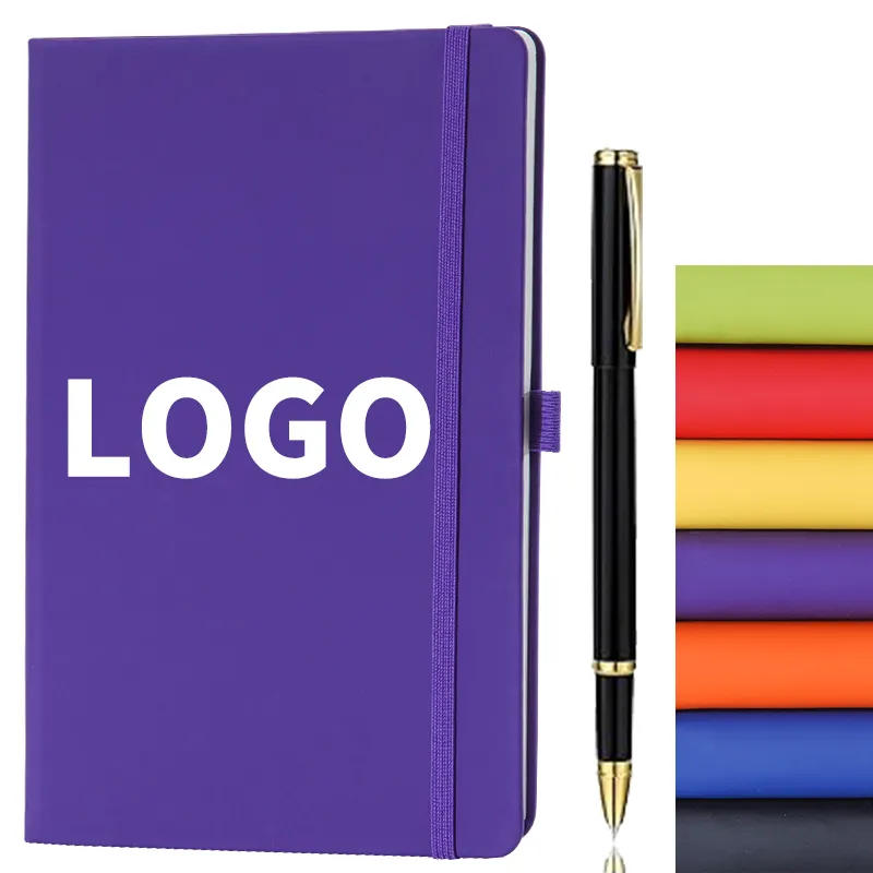 Multicolor Cheap promotion wholesale Pu Diary Business Journal planner leather cover Custom logo notebook with pen holder