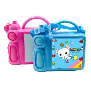 蓝色/热粉色升华空白儿童塑料饭盒套装，带水瓶