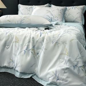 Olay Tencel Summer <b>Quilt</b> Set 4 Pieces Lightweight Air Conditioning Blanket Reactive Printed Lyocell Fiber <b>Bedding</b> - Product Image 1