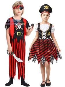 Disfraz de pirata de Halloween para niños de HP con rayas rojas y negras, adecuado para actuaciones en escenario, juegos de rol para niños y niñas - Product Image 1