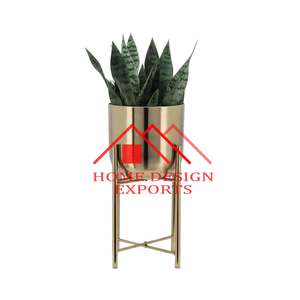 Floor Standing Golden <b>Planter</b> With Stand for Indoor and Outdoor Newest Design Round Floral <b>Gold</b> <b>Planters</b> for Home & Hotels - Product Image 1