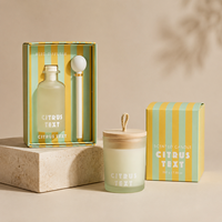 Arovi - Coffret Cadeau Parfum d'Ambiance Personnalisé Rayures Pastel, Bougie en Soja 150g avec Couvercle en Bois et Diffuseur à Bâtonnets 90ml, Marque Privée