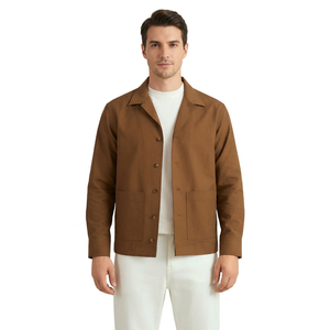 Chaqueta de Camisa Marrón para Hombre, Casual, con Cuello Camisero, Cierre de Botón Sencillo, Sólida, Transpirable, para Primavera - Product Image 1