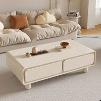 Meubles de salon modernes blancs crème français Combo minimaliste meuble TV à bords ronds Table basse pour petite décoration de la maison