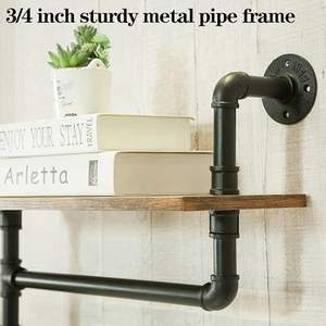 מדפי אמבטיה בסגנון כפרי, מדפי צינורות תעשייתיים, מדף ספרים דו-קומתי תלוי על הקיר, ספריית ספרים בסגנון כפרי עם מוטות - Product Image 5