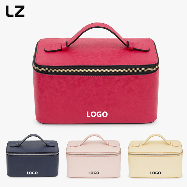 LZ Vegan Leather Cosmetic Bag Travel Vanity Toiletry Organizer With Handle Waterproof Lining for Women Men Daily Use
