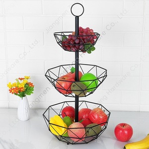 Three Tier Geometric Fruit Basket Black <b>Standing</b> Type For Kitchen Counter Storage - Product Image 1