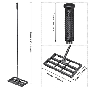 Râteau de nivellement JH-Mech pour pelouse de jardin et de <span class=keywords><strong>golf</strong></span> avec rouleaux en aluminium, manche extensible robuste en acier au carbone - Product Image 2