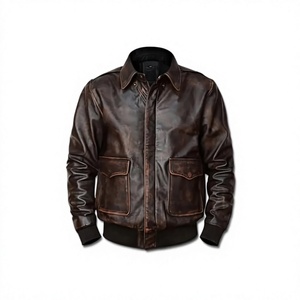 Blouson moto en cuir véritable marron pour homme, col rabattable, fermeture éclair, coupe classique, couleur unie, poches, collection automne 2027 - Product Image 6