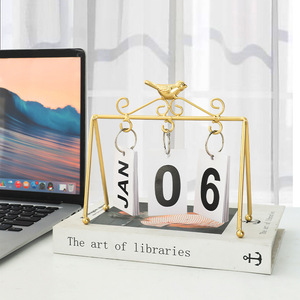 Calendrier à feuillets mobiles en fer forgé, style luxe nordique, <span class=keywords><strong>d</strong></span>écoration de bureau, affichage de l'heure et de la date pour salon, <span class=keywords><strong>photo</strong></span> pour maternelle - Product Image 1