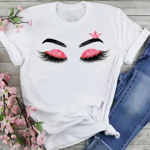 Venta al por mayor de ropa de mujer impresa divertida camiseta de dibujos animados de pestañas señora de manga corta gráfico barato de talla grande impreso <span class=keywords><strong>camisetas</strong></span> Tops - Product Image 1
