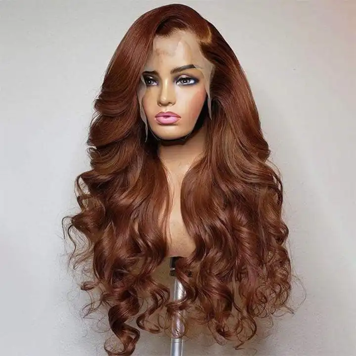 Raw Indian Virgin Human Hair Loose Wave Hd Lace Front Wig Cheap Transparent Lace Frontal Wig Brown Color Full Lace Wig