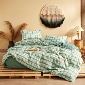 Juego de tres piezas de cuatro piezas para dormitorio de estilo japonés, juego de sábanas de algodón lavado, funda de edredón, ropa de cama, Sábana bajera - Product Image 5