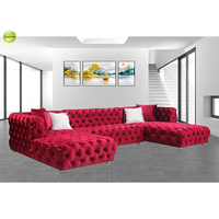 Nuevo Diseño Moderno de Sofá Esquinero en Forma de U, Sofá Chesterfield de Terciopelo de Lujo con Mechones, Sofá Modular Seccional Vintage 6158