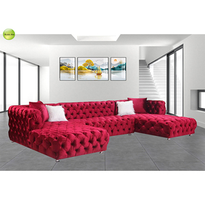 New Design Modern U-Shape Corner <strong>Sofa</strong> <strong>Set</strong> Luxury Velvet Fabric Chesterfield Tufted <strong>Sofa</strong> Vintage Sectional Modular Couch 6158 - Product Image 3