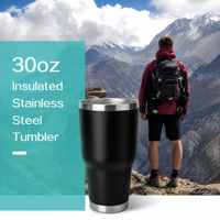 Gobelet isotherme personnalisable de 30 oz en acier inoxydable à double paroi avec couvercle, entièrement imprimé, revêtement poudré, pour voiture