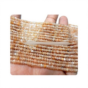 Perles Rondelles de Pierre de Lune Pêche Alifinternational, Prix d'Usine, Gemmes Naturelles Facettées Certifiées CMA, 14 Pouces, 3MM pour Bijoux - Product Image 1