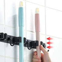 Organiseur mural auto-adhésif en acier inoxydable, avec crochet, support de balai noir, pour outils, 1 pièce