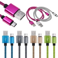 Câble de charge rapide USB A vers Micro USB / iOS / Type C en nylon tressé 2A avec alliage d'aluminium pour iPhone / Xiaomi / Huawei / OPPO