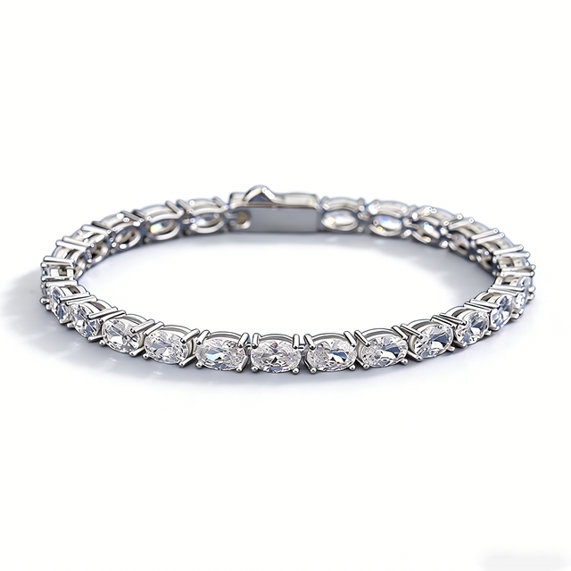 Waterproof Women Oval Cut Cubic Zirconia Tennis Bracelet 925 Sterling Silver Engagement Wedding Bracelets Jewelry Supplier