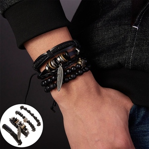 Conjunto de pulseras personalizadas de cuero <span class=keywords><strong>para</strong></span> hombre, Set de brazaletes hechos a mano, con parte trasera personalizada - Product Image 6