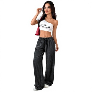 Street Wear Custom Logo Autumn Thick Fleece 100% Cotton Waterproof Women's Baggy Sweatpants Elastic Waist Wide Straight Pants - Product Image 6