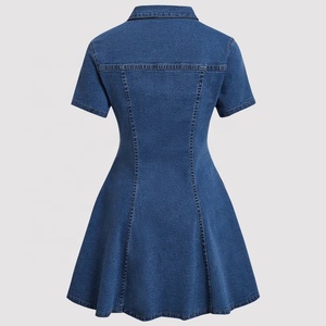 YUANBOFEI Women Denim Dress Women's <strong>Short</strong> Sleeve Button Down Jean Mini Dress Dark &amp; Light Wash Flare Casual Summer Dress - Product Image 3