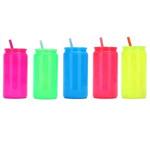 2025 New Wholesale Bulk Macaron Beer Can Shaped Matt <b>Candy</b> Colored 16Oz Plastic Can With Colorful Lids - Product Image 1