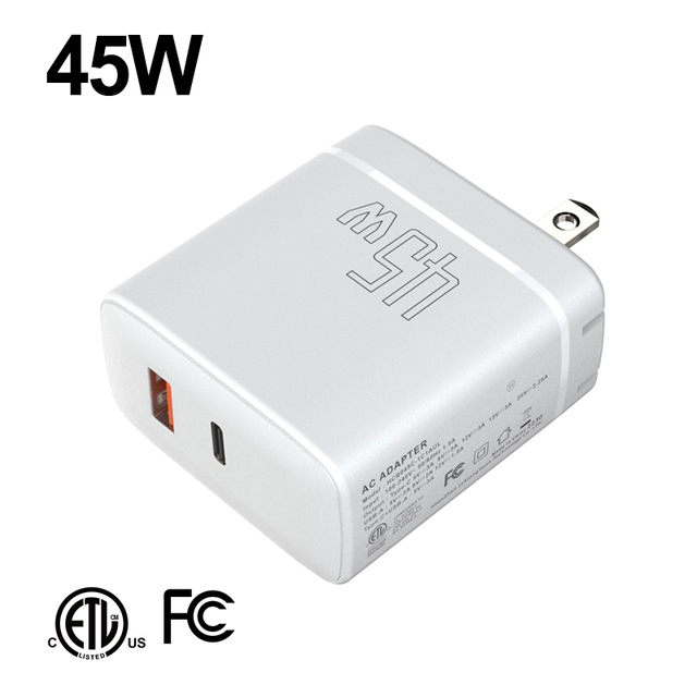 Shenzhen Lvxiangyuan 45W GaN USB Type-C Wall Charger PD QC 3.0 US Plug UL FCC DOE Level VI ETL Certified iPhone 11-16 Samsung