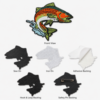 Écussons brodés personnalisés sur mesure pour vêtements d'extérieur et accessoires de pêche, motif truite, fabriqués en usine