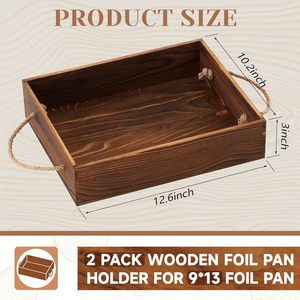 Plateau de service en bois avec poignée en corde, boîte de rangement rectangulaire pour desserts, pâtisseries, aliments, utilisation sur le bureau - Product Image 5