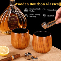 Coffret Cadeau de Luxe en Bois avec Pierres à Whisky, Tasses, Pince à Glace et Verre à Bourbon en Bois Carbonisé pour Hommes, Cadeaux, Petit Ami, Père