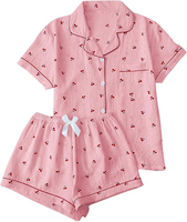 Ensemble de pyjama imprimé pour femmes, vêtements de nuit à manches courtes boutonnées avec short, vêtements de détente décontractés, ensemble de vêtements de maison