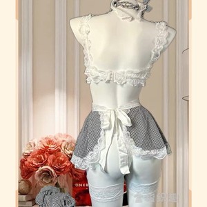 Ensemble de lingerie Golden Shuttle Fun, uniforme de demoiselle d'honneur, chemise de nuit une pièce à carreaux noir et blanc pour femmes, 087 - Product Image 2