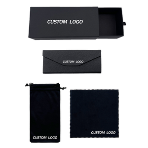Ensemble de boîtes rectangulaires en PU de luxe avec logo personnalisé pour lunettes de soleil et lunettes de vue, sac d'emballage pour lunettes noir - Product Image 1