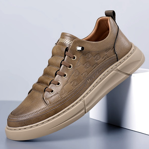 Men's Retro Genuine <b>Leather</b> <b>Sneakers</b> Round Toe Slip-On Waterproof Rubber Sole Walking Shoes - Product Image 1