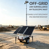 Caméra de surveillance solaire mobile sur remorque avec mât de 6m ou 9m pour la sécurité des chantiers à distance