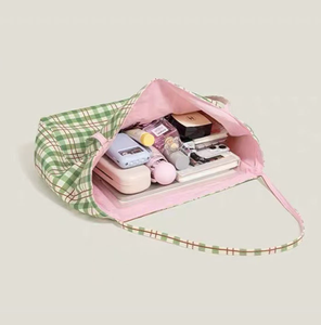 Women's casual checkered <b>canvas</b> <b>handbag</b>, casual checkered shoulder bag, daily shopping multi-purpose shopping bag - Product Image 6
