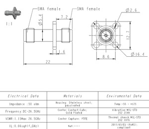 อะแดปเตอร์ RF ตัวเมีย18กรัมพร้อมหน้าแปลนสเตนเลสสตีล kfk <span class=keywords><strong>kkf</strong></span> Asmfsmff4ซีลความถี่สูง - Product Image 2