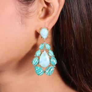 100% Natural Larimar amazonita piedra preciosa S925 plata esterlina chapado en oro pendiente joyería de moda regalo para mujeres - Product Image 2