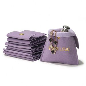 Elegent Custom Your Logo <b>Ring</b> Necklace Jewellery Package Snap Button Pouch Bags Jewelry Bags With Velvet Jewelry Pouch - Product Image 2