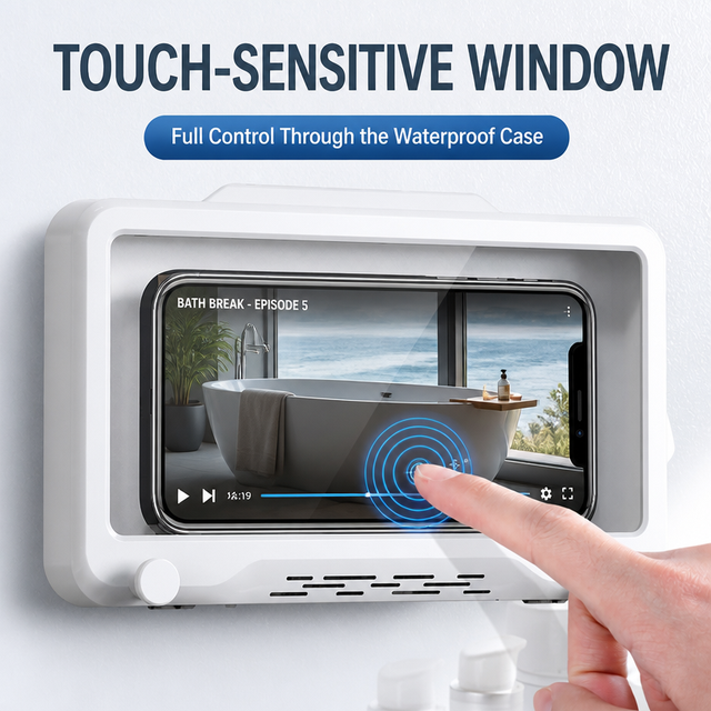 IPX6 Waterproof Shower Phone Holder Wall Mount Anti-Fog Touch Screen Adhesive Bathroom Case for Hotel Gym Spa OEM Bulk Wholesale